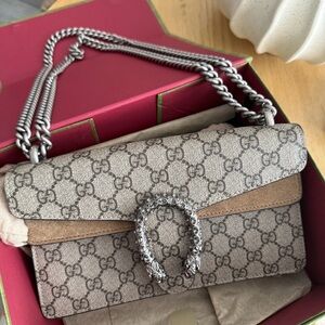 Gucci Beige GG Supreme Dionysus Crossbody with Silver Hardware